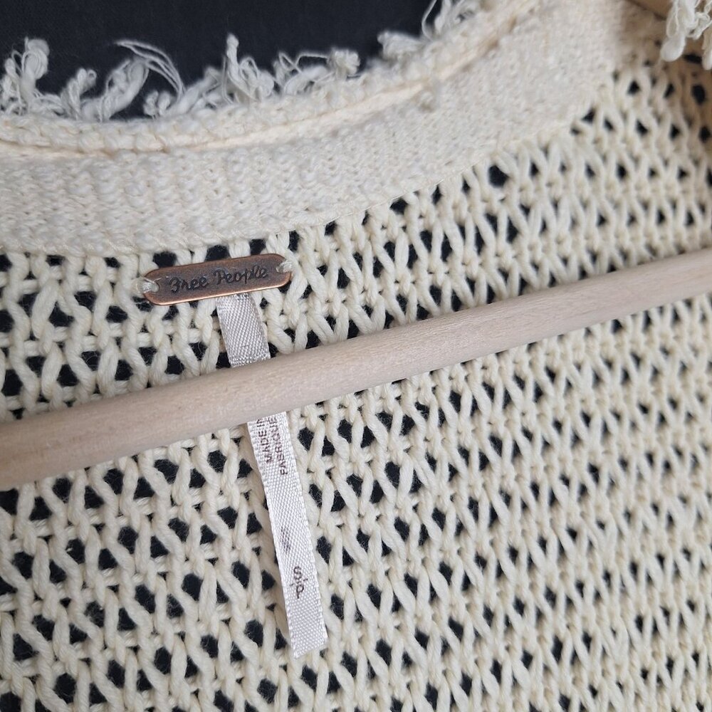 💙 Free People Woodstock Long Line Knit Cotton Cardigan Size S/M Warm Cozy Boho - Picture 5 of 8